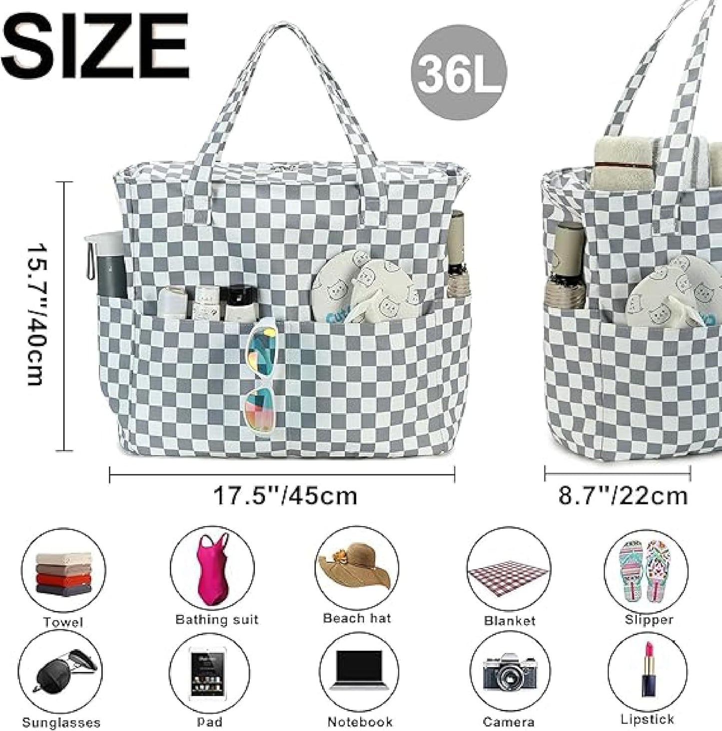 Bluboon Waterproof Beach Tote Pool Bags for Women Ladies Extra Large Carry On Bag With Wet Compartment for Weekender Travel