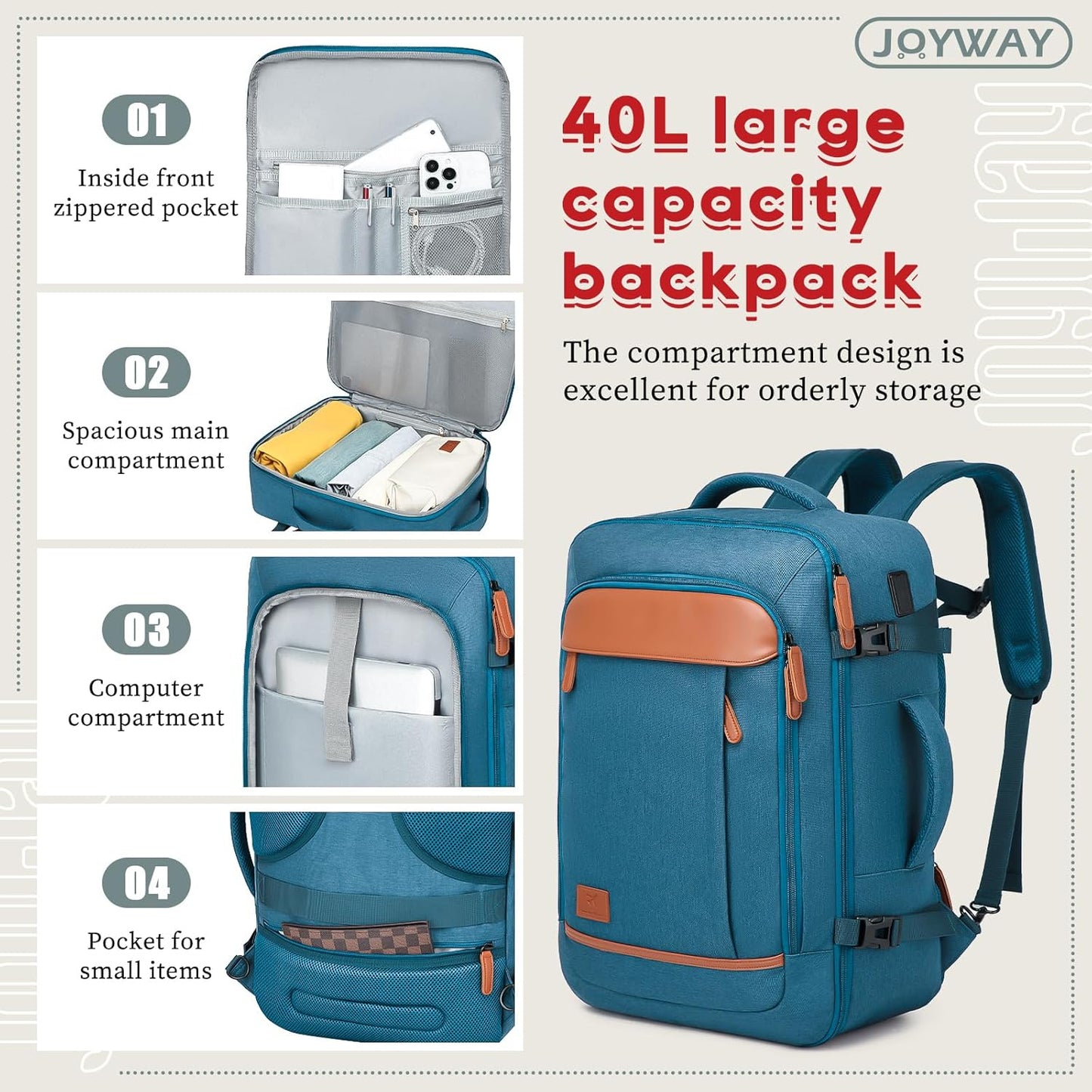 Joyway Expandable Luggage Sets 5 Piece, Lightweight Hard Shell Travel Suitcase Set with Spinner Wheels and TSA Lock, Blue