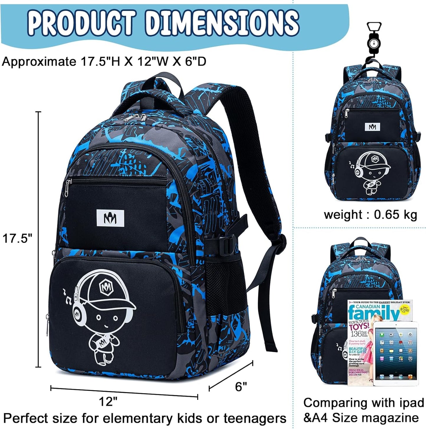 Bluboon Kids Backpack Boys Camo Bookbag Teens Elementary School Bag Daypack Travel Back Pack Middle school (Boy-football 2pcs)