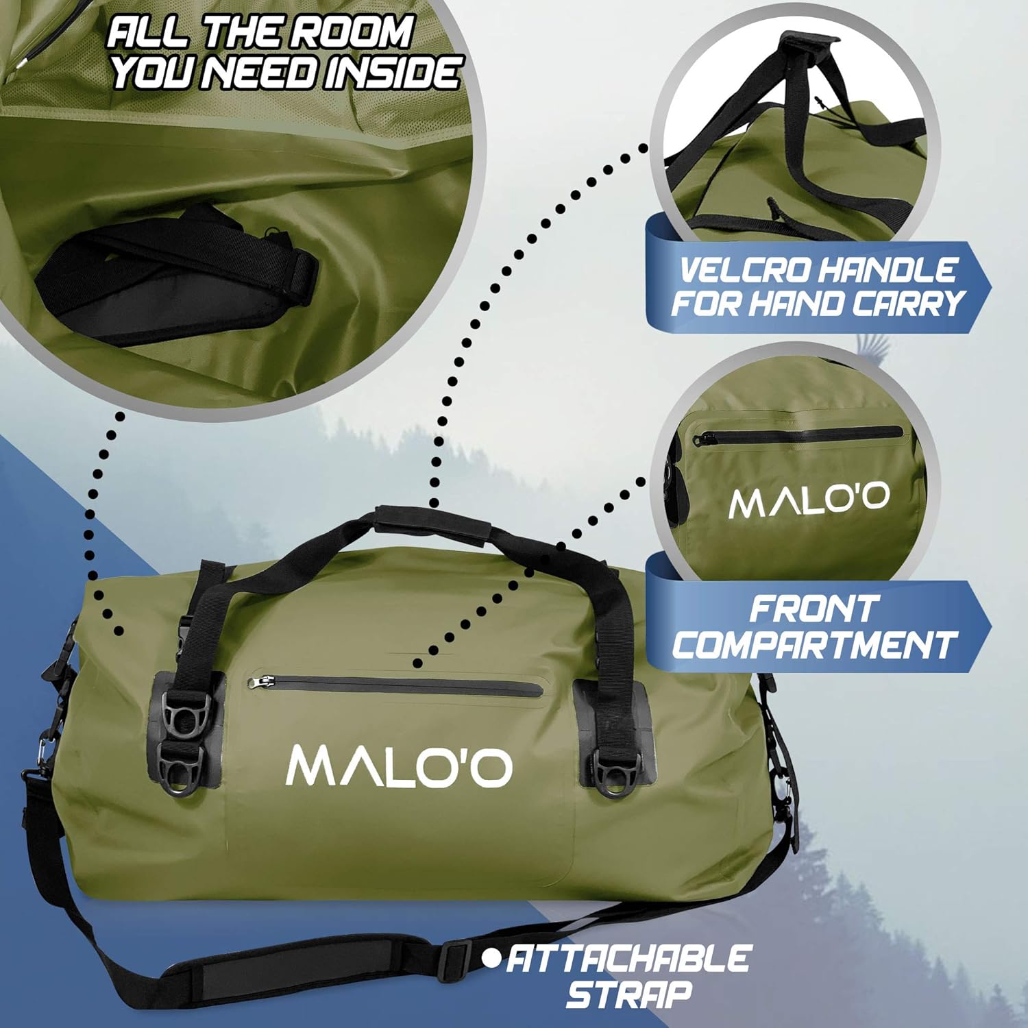 Malo’o Waterproof Dry Duffel, Heavy-Duty Roll Top Waterproof Gear Bag with Shoulder Strap & Molle