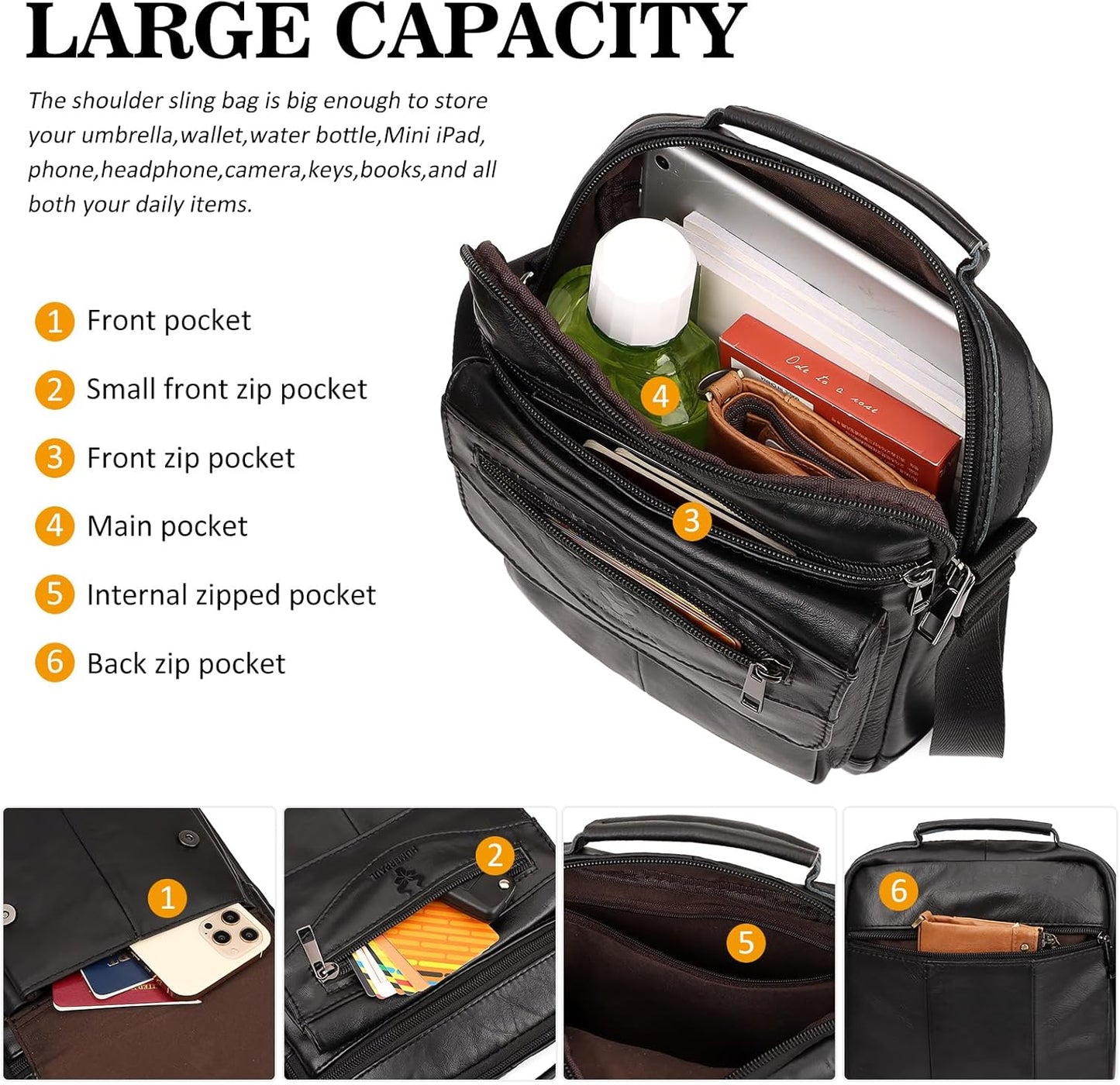 Small Messenger Bag for Men Sling Crossbody Shoulder Bag Genuine Leather Handbag Man Purse for Work Business