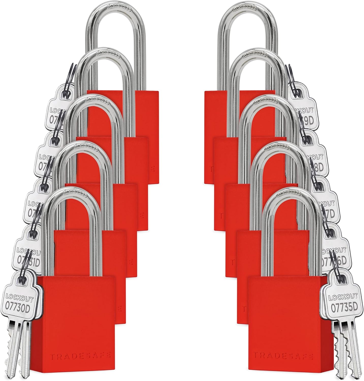 TRADESAFE Lockout Tagout Locks Set - 10 Red Aluminum Loto Locks, Keyed Different Lock Out Tag Out Padlocks, 2 Keys Per Lockout Padlock, OSHA Compliant