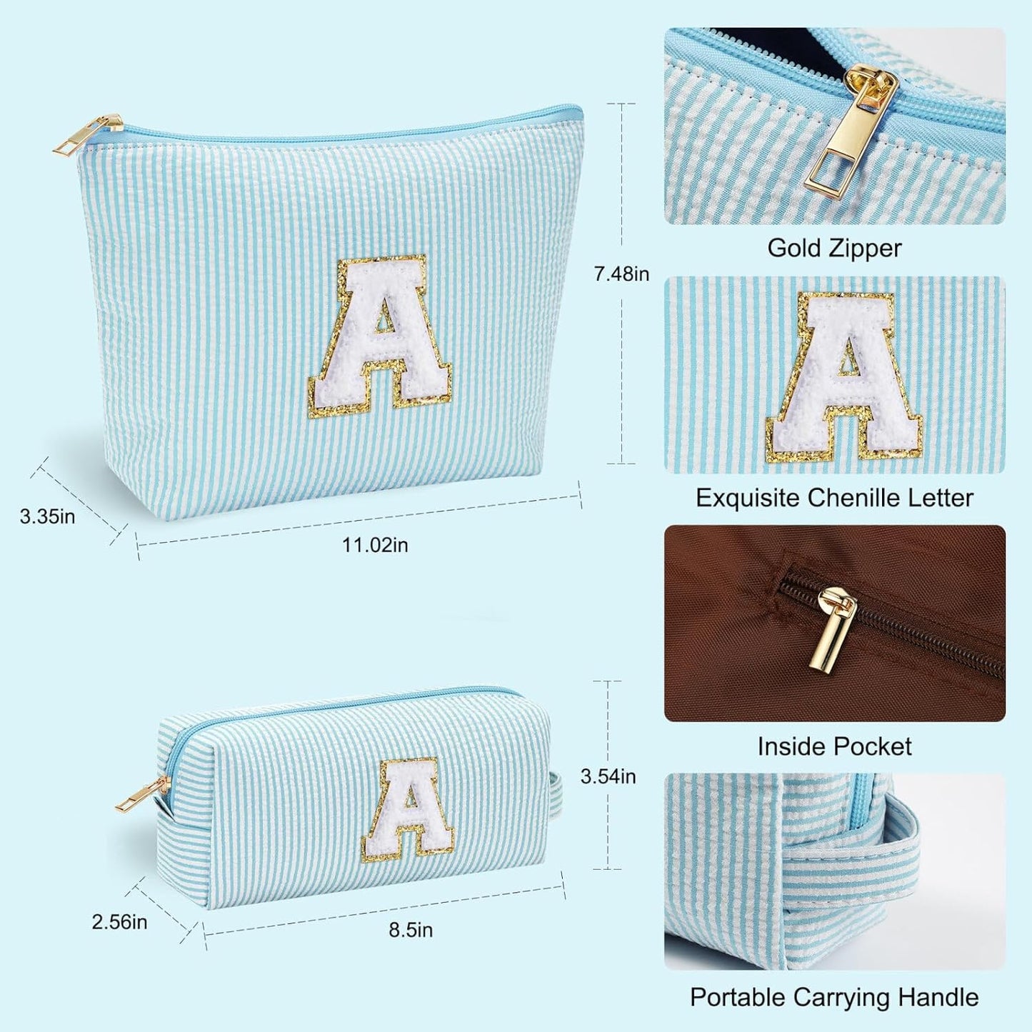 YOOLIFE Monogram Cute Initial Makeup Bag - Personalized Cosmetic Toiletry Pouch Make Up Case for Women, Her Best Friend, Sister, Teacher, Birthday Gifts