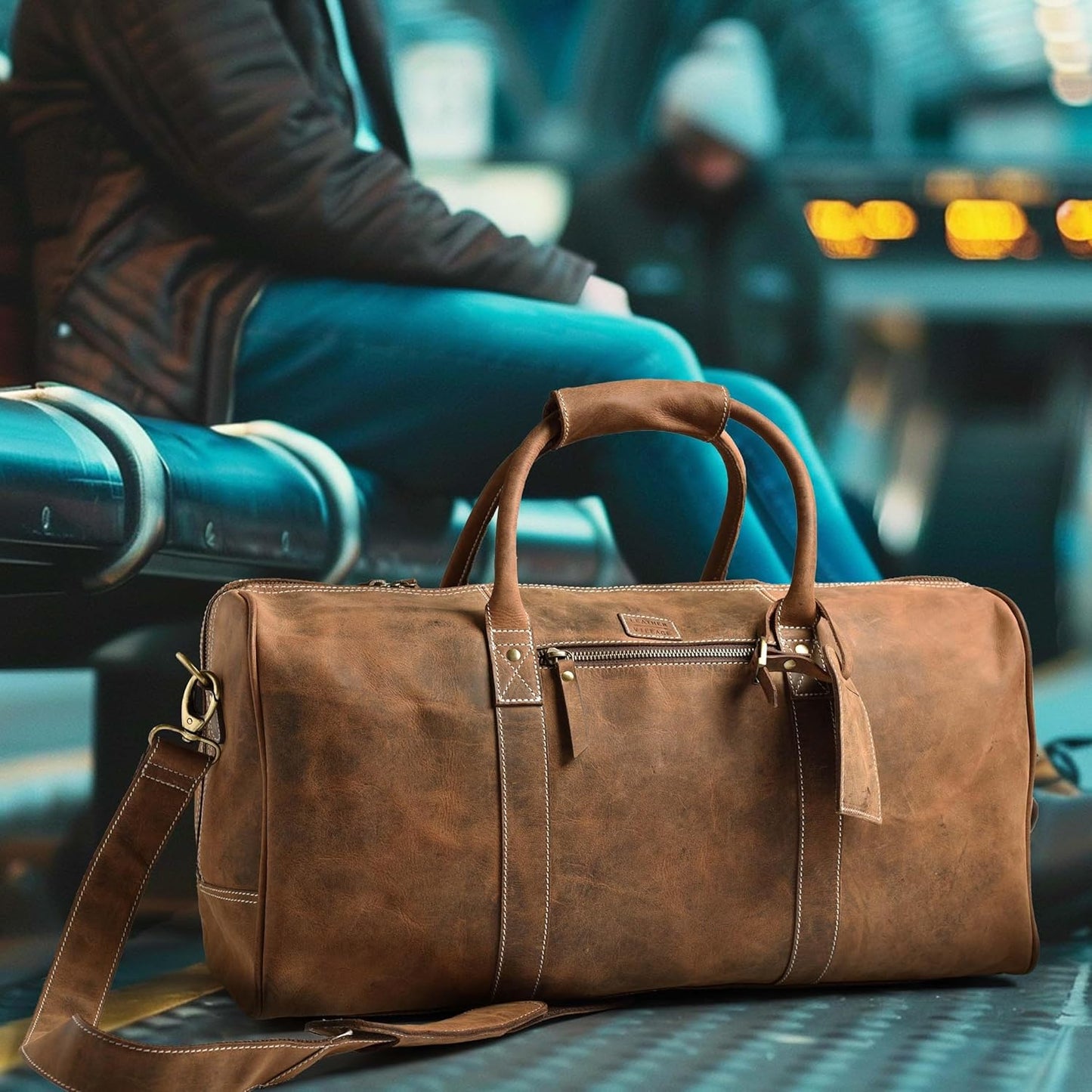 Leather Village Leather Duffel Bags for Men & Women-Stylish Travel Weekender Carry-On Sports Gym