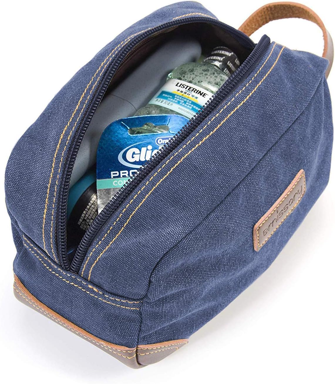 emissary Men's Toiletry Bag, Leather and Canvas Travel Toiletry Bag, Dopp Kit for Men, Travel Bathroom Bag Men's Shaving Kit, Travel Kit Small Bags for Men, Shaving Bag for Travel Accessories (Blue)