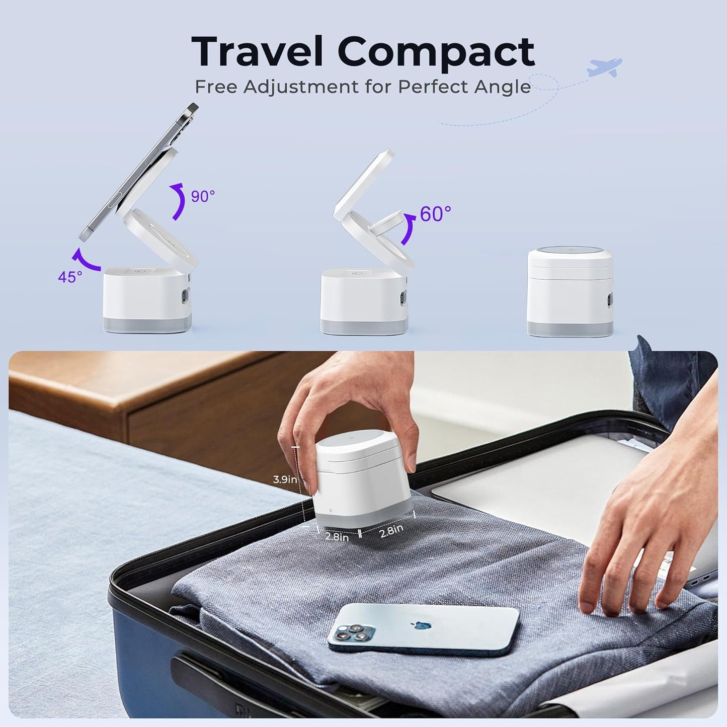 5 in 1 Wireless Charger, Foldable Wireless Charging Station with Night Light for Apple Magnetic Charger, Retractable Cable Travel Charger Stand for iPhone 17/16/15/14/13/12, Apple Watch, AirPods Pro 3