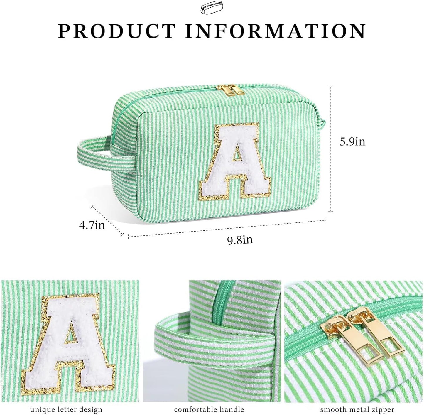 YOOLIFE Gifts for Friends - Personalized Best Friend Birthday Gifts for Women Her Friend Friendship, Sister Gifts from Sister, Personalized Monogram Initial Green Makeup Bag Cosmetic Toiletry Bag F