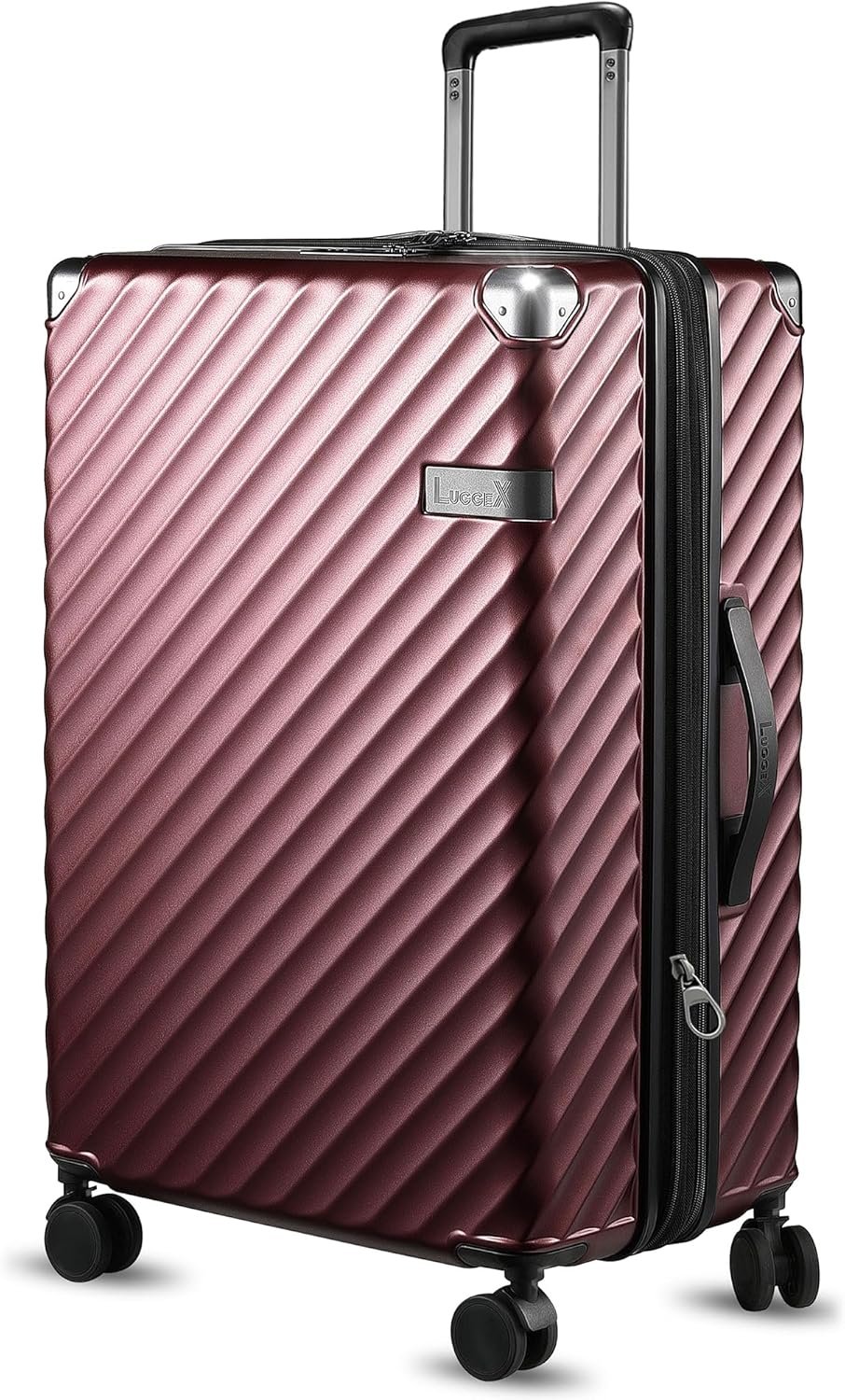 LUGGEX Luggage with Spinner Wheels, Polycarbonate Expandable Hard Shell Suitcase, Checked Large 28 Inch, Cherry