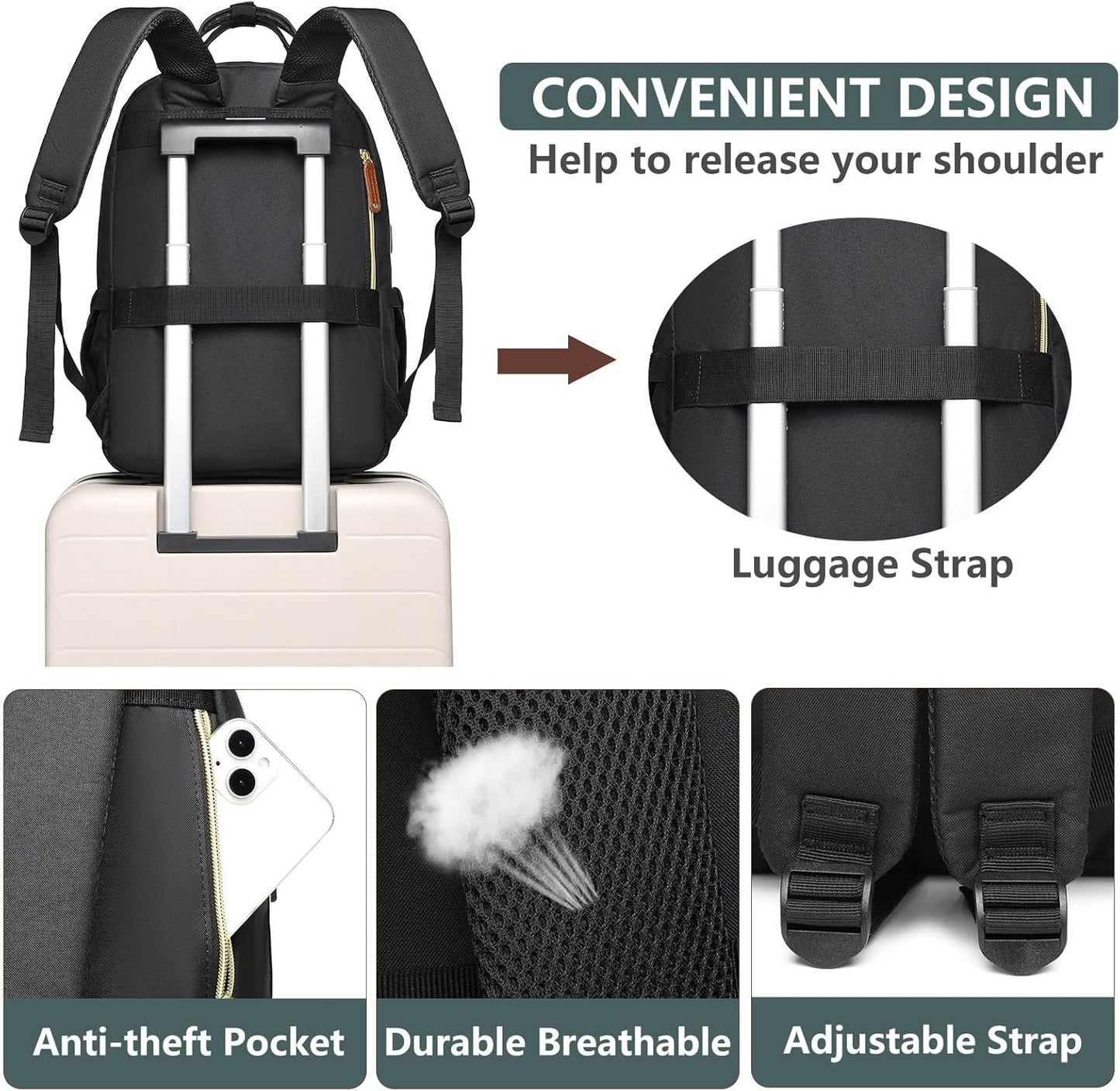Laptop Backpack for Women Work Bookbag: 15.6 Inch College Backpacks with USB Charger School Bag Waterproof Travel Computer Back Pack Anti-Theft Casual Bookbags for Girls Teacher Nurse Black-Light-Blue