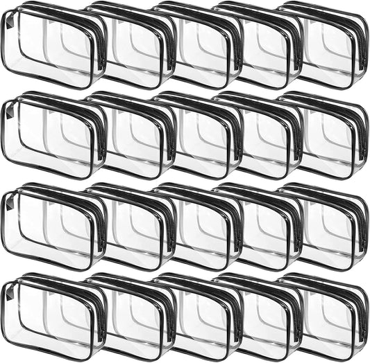 20 Packs Clear Cosmetics Bags for Women Men Waterproof Toiletry Bags PVC Makeup Bags Organizer Case with Zipper for Travel Bathroom (Black)