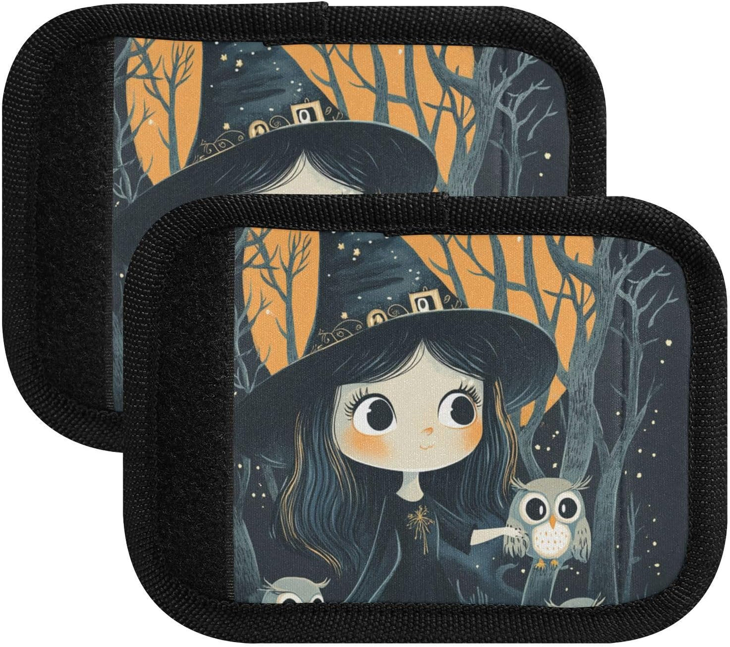 Gothic Halloween Witch and Owls Trees 4 Pack Luggage Handle Wraps Covers for Suitcase Identifiers