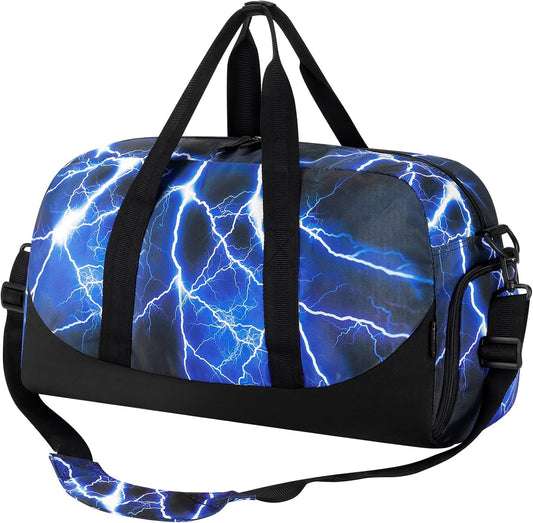 Choco Mocha Kids Duffle Bag Boys - Lightning Overnight Weekender Bags for Teen Boy Ages 9-12, Blue