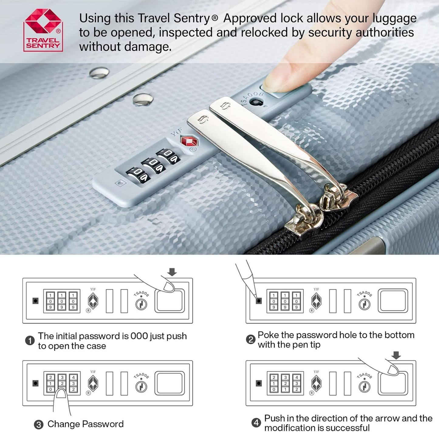 Hanke 26 Inch Large Checked Luggage PC Hard Shell Luggage Top Opening Travel Luggage Suitcases with Wheels for Woman Men.(Grey)