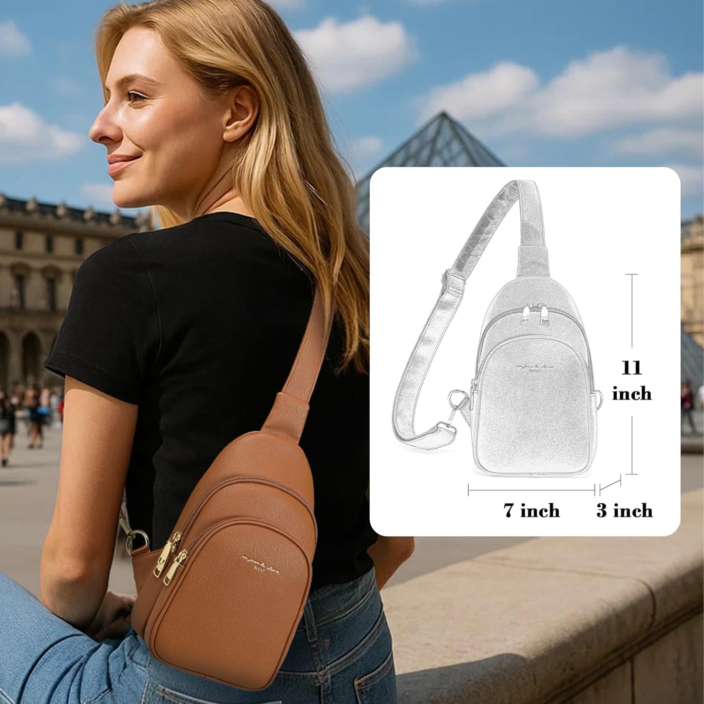 INICAT Crossbody Sling Bags Travel Cross Body Purses Faux Leather Fanny Packs Chest Bag for Women