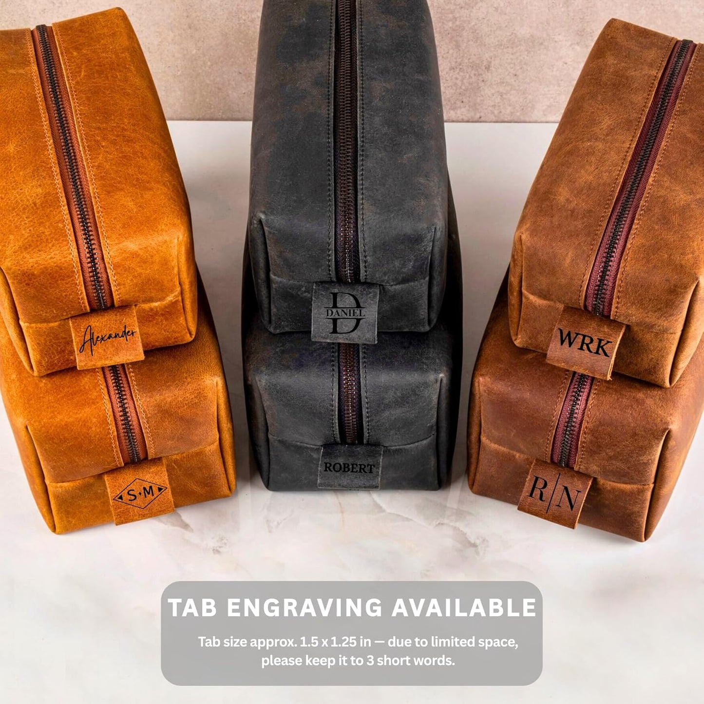Personalized Leather Toiletry Bag for Men - Handmade Custom Engraved Dopp Kit, Gift for Dad