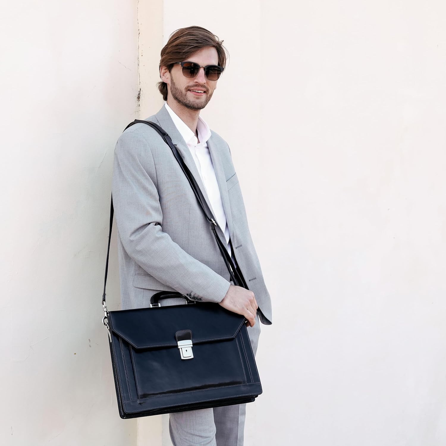 Time Resistance Leather Briefcase - Italian Handmade Laptop Bag - Work Bag for Men and Women