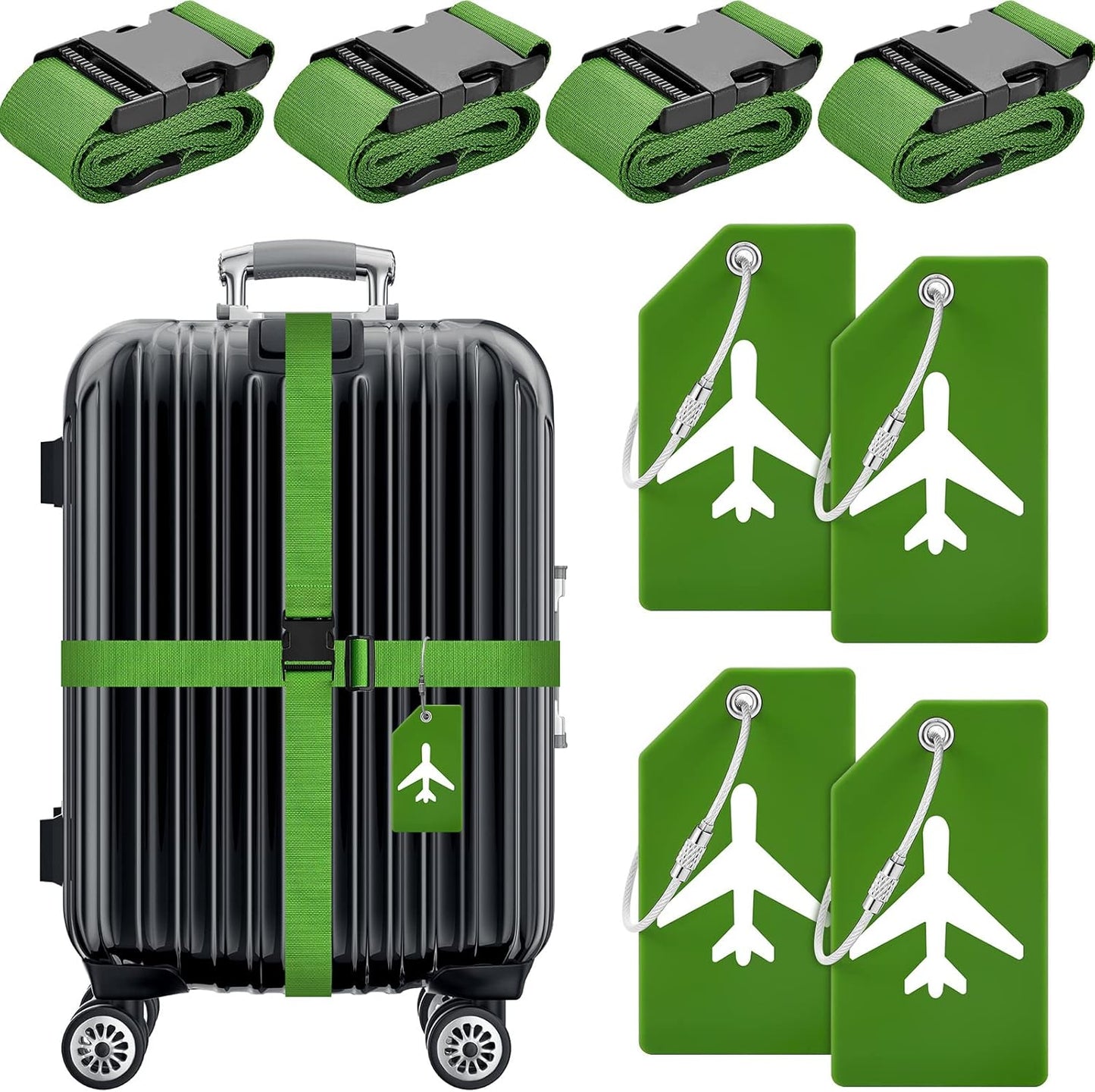 Weewooday 8 Pcs Luggage Straps Suitcase Tags Set for TSA Approved, 4 Travel Adjustable Suitcase