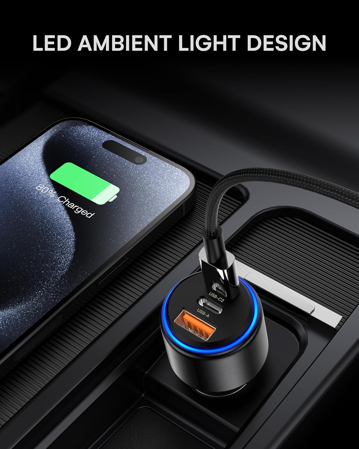 ZEEHOO USB C Car Charger, 95W Fast Charger Adapter Compatible with iPhone 15 Pro Max Plus 14 13 12 Samsung Galaxy S23/22 etc