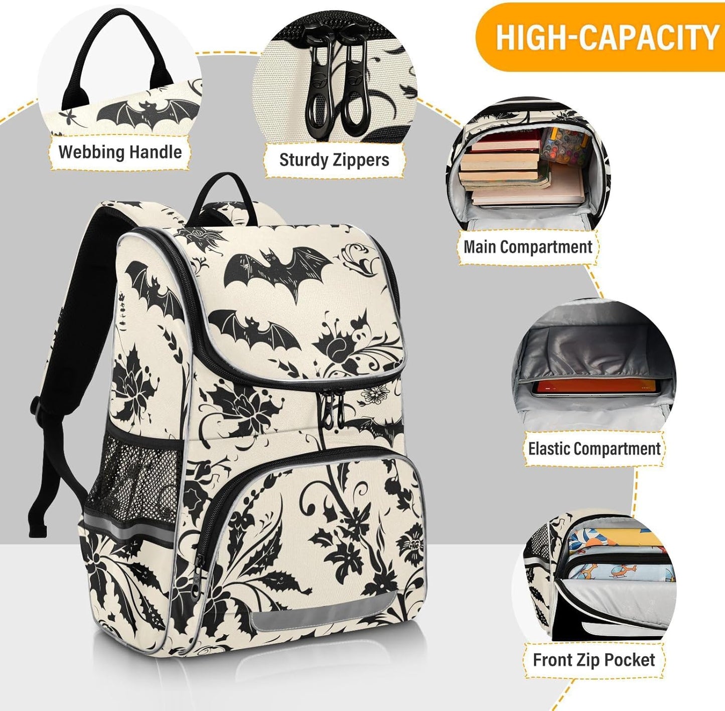 Bat Goth Cute Backpack For Girls Kids Backpack Boys Teen School Bag Bookbag Travel Daypacks
