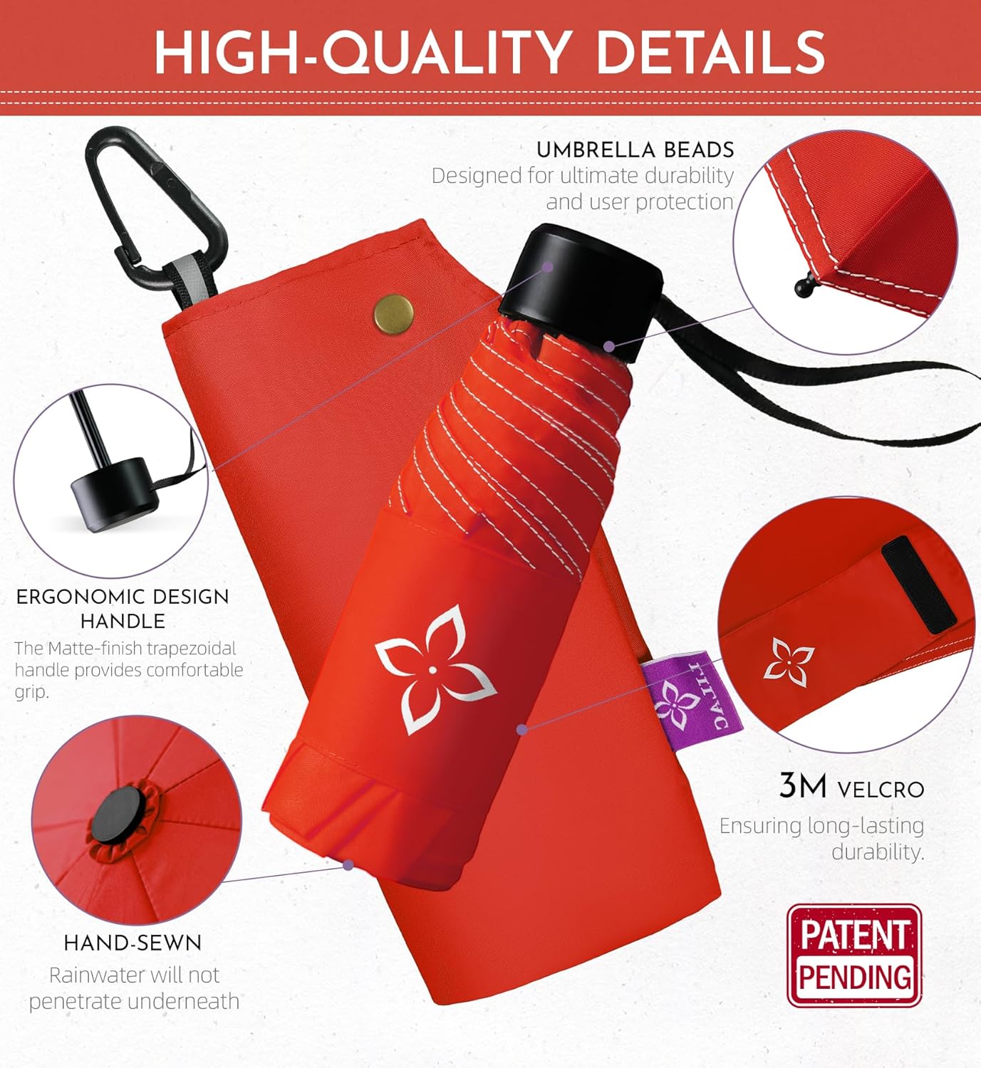 Windproof Travel Mini Umbrella - Manual Open Close with No Rebound for Seniors & Kids, Small Compact and Portable for Rain, Reflective Design for Night Safety Men & Women