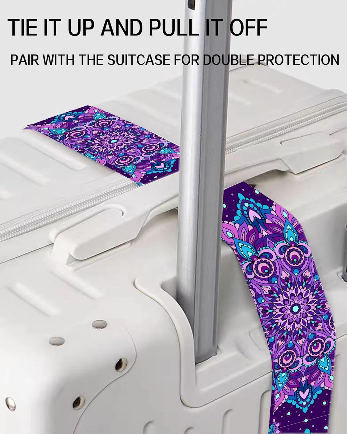 Luggage Straps for Suitcases, Adjustable Travel Belt, Durable Wide Luggage Strap, Cute Suitcase Strap Identifiers with Buckle, Bag Straps for Luggage, Luxury Purple Mandala