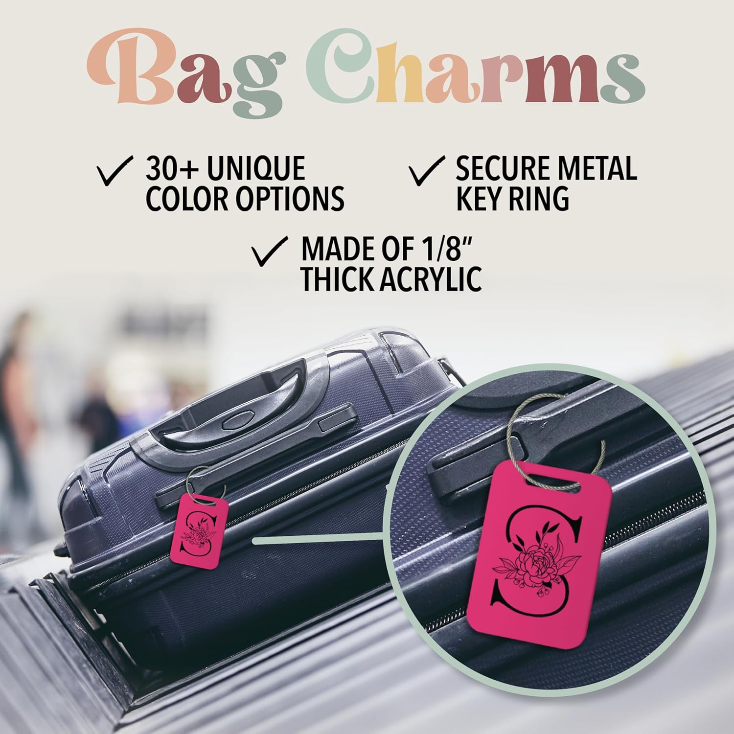 Personalized Monogram Name Tag for Luggage (3 or 6 Count Pack) | Custom Tag for Suitcase | Acrylic