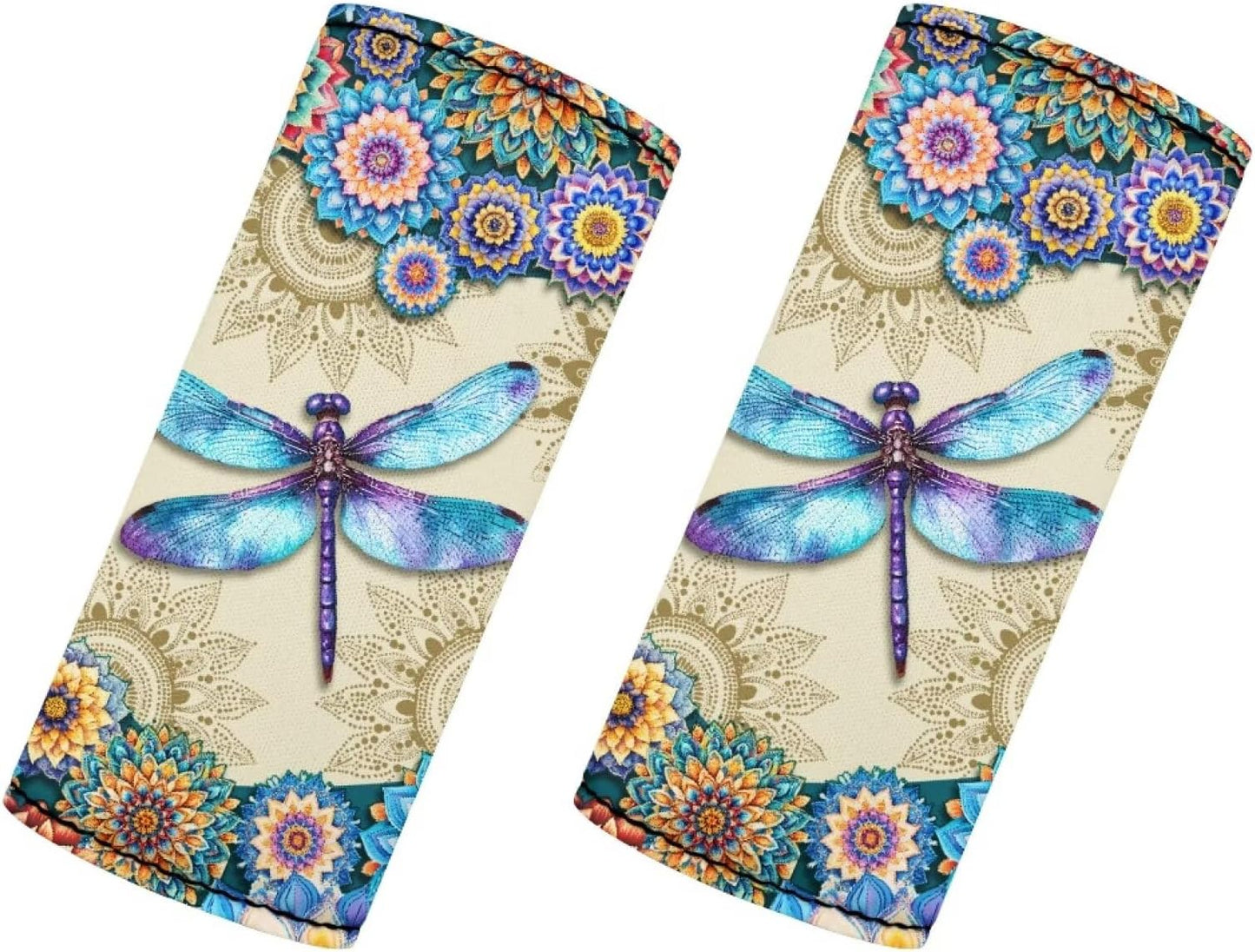 Dragonfly Luggage Handle Wrap Protection Cover Set of 2 Pcs Mandala Luggage Identifier for Suitcase Neoprene Door Handle Protection Sleeve Cover