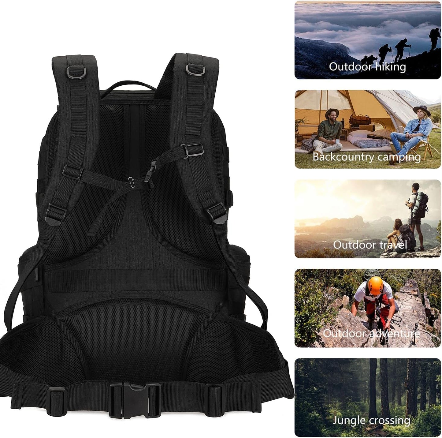 50L Military Tactical Backpack 3 Day Assault Pack Molle Daypack Hiking Backpack for Men and Women (Black)