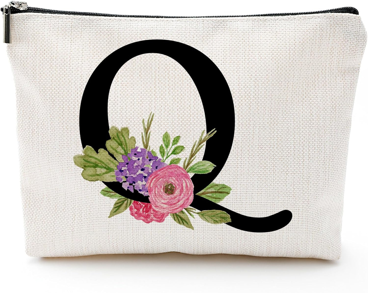 Personalized Letter Q Makeup Bag for Women, Birthday Gifts for Mom, Small Zipper Pouch for Purse, Christmas Bridesmaid Friendship Gifts for Sister Daughter, Girls Weekend Gifts for Women-A17