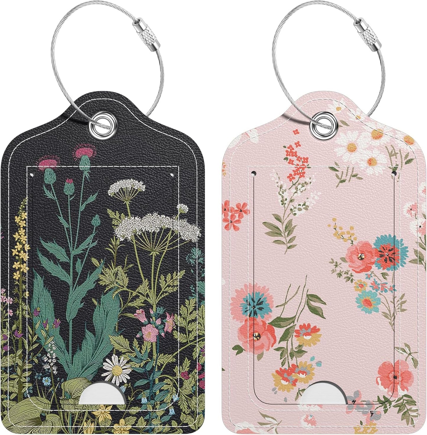 2 Pack PU Leather Luggage Tags for Suitcase, Travel Cruise Luggage Tag with Privacy Flap, Name ID Label and Metal Loop for Women Men Baggage Handbag School Bag Backpack, Daisy Flowers