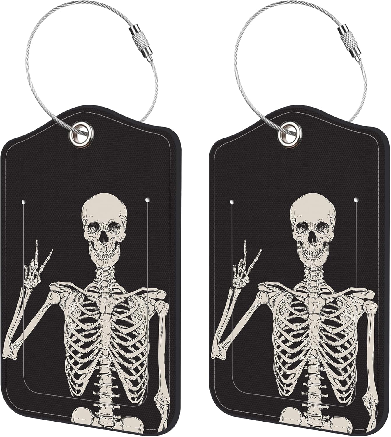 2 Pack Luggage Tags for Suitcase,Human Skeleton PU Leather Idea Baggage Tag with Name Labels Privacy Cover Metal Ring Men and Women Travel Cruise Labels