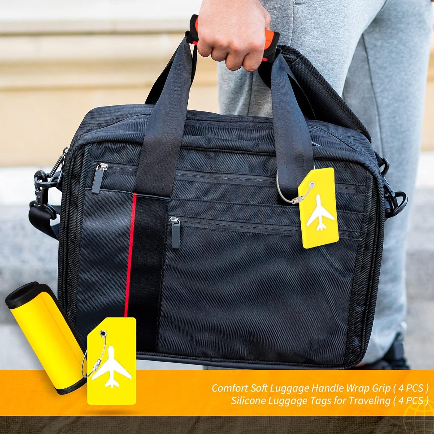 Sanwuta 8 Pcs Luggage Handle Wrap Tags Neoprene Suitcases Handle Wraps Silicone Luggage Identifiers Travel(Yellow)