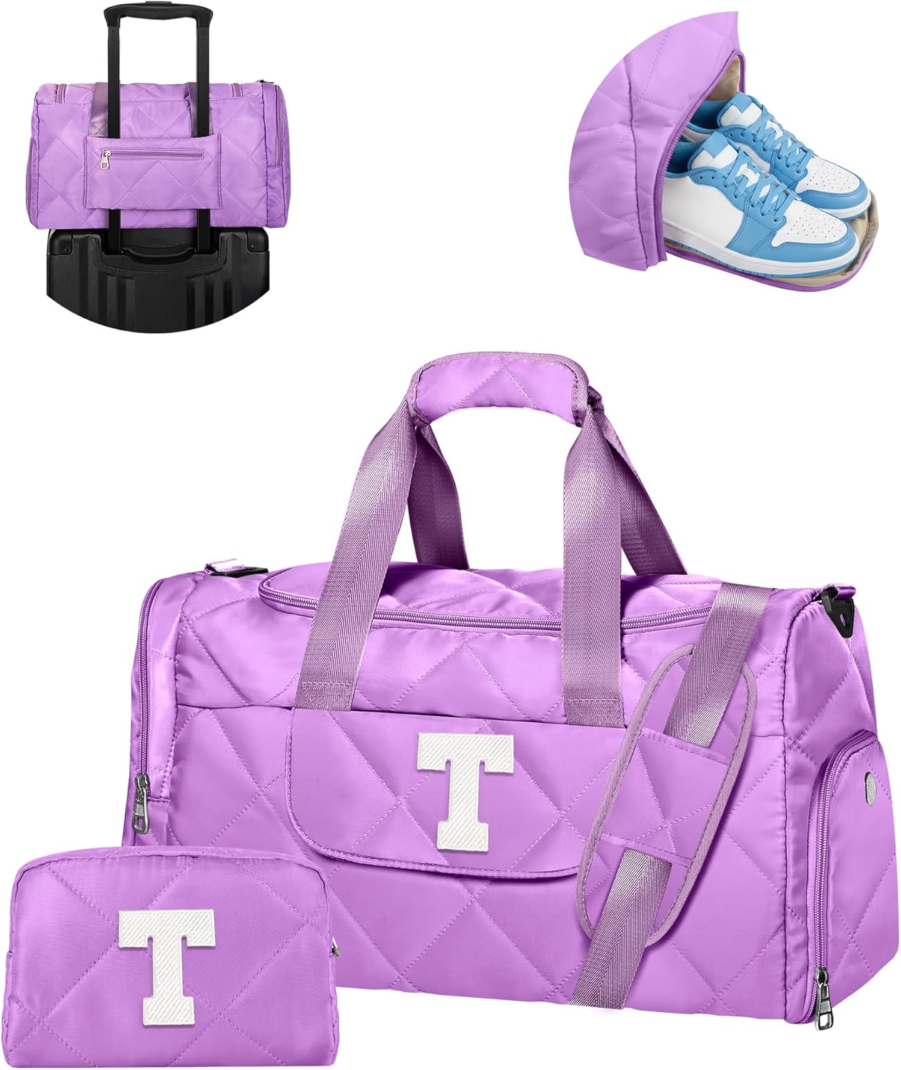 Stocking Stuffers for Women Teen Girls, Initial Duffle Bag with Toiletry Bag, Trendy Gym Bag with