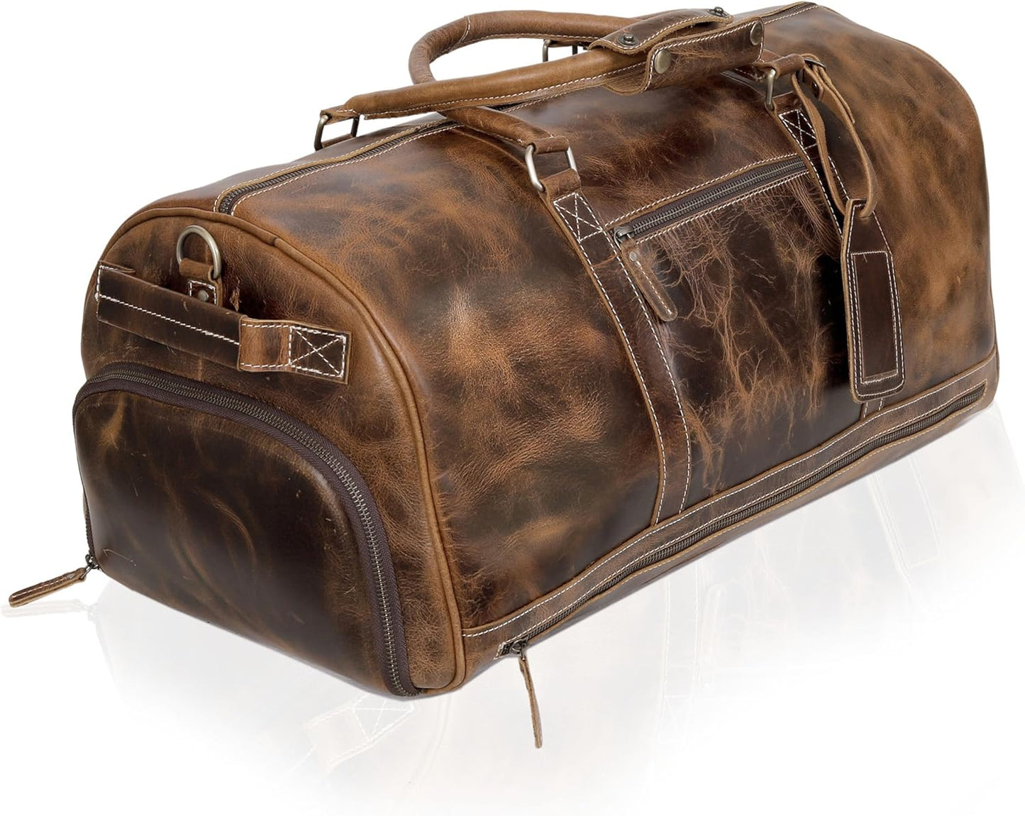 Vintage Leather Duffle Travel Duffel with Shoe Compartment Weekender Overnight Bag Carry on Duffel Bag for Men and Women Leather Sports Duffle Gym bag for Men