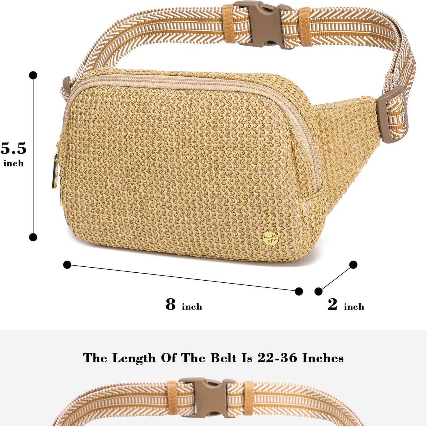 RFID Blocking Straw Summer Purses for Women 2025 Fanny Pack Crossbody Bags Belt Bag with Adjustable Strap(Pure Khaki)