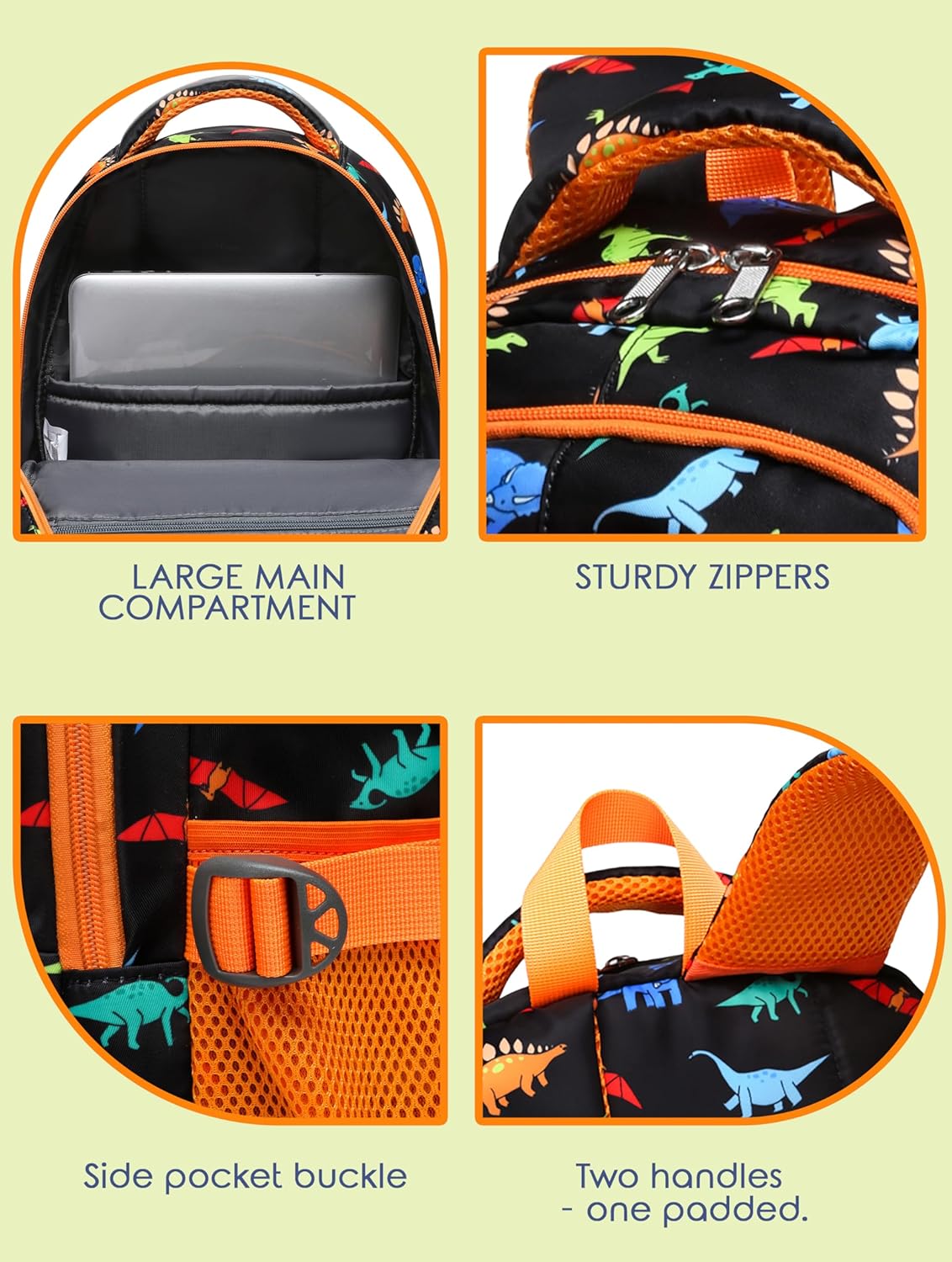 BLUEFAIRY Kids Backpacks for Boys Girls Elementary Primary Middle School Bookbags Back to School Bags for Childs Age 6-8 Mochilas Escolares para Niños Niñas 17 Inch Dinosaur Matte Black/Orange
