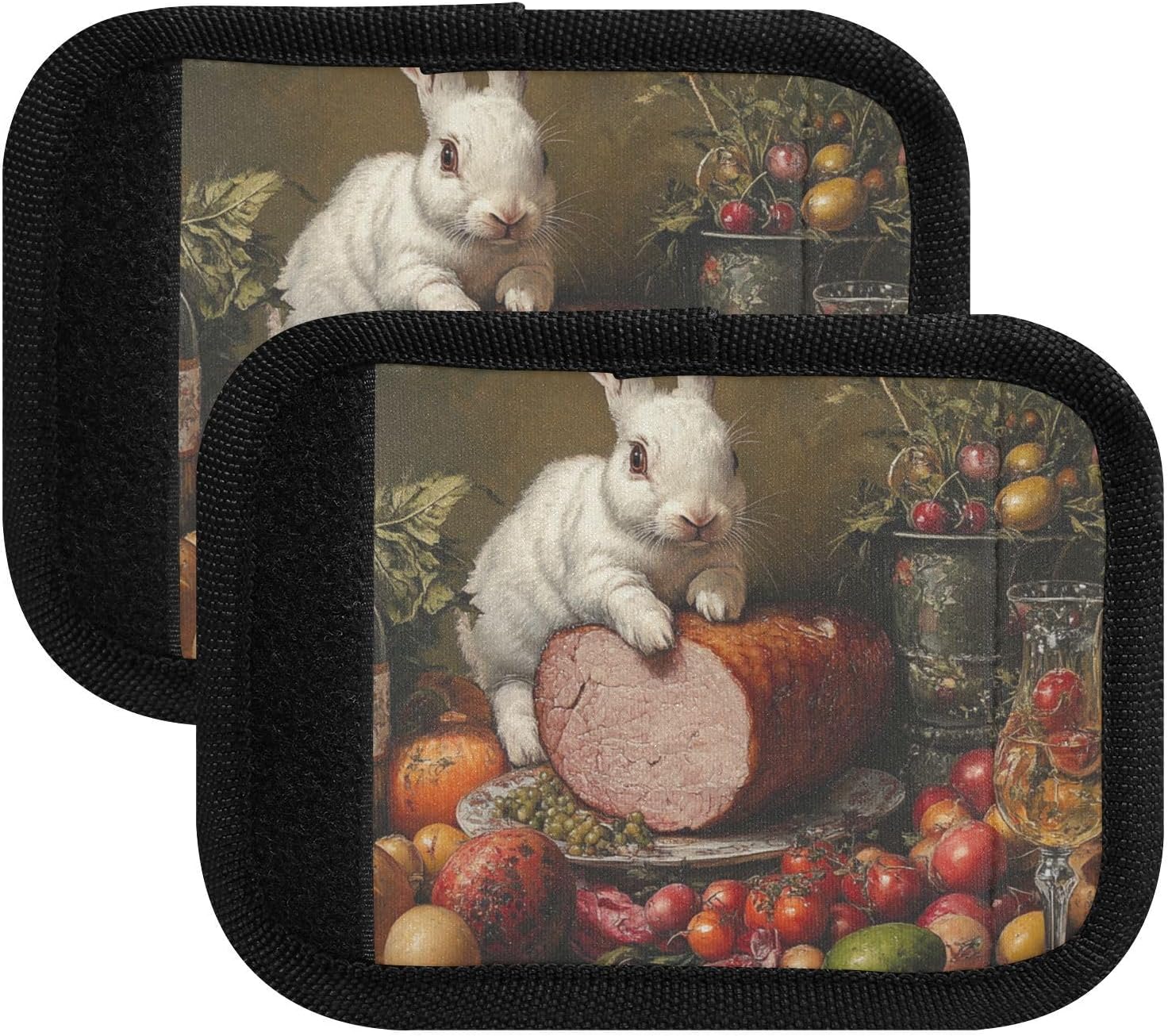 Brown Easter Bunny and Ham Food 2 Pack Luggage Handle Wraps Covers for Suitcase Identifiers Bag