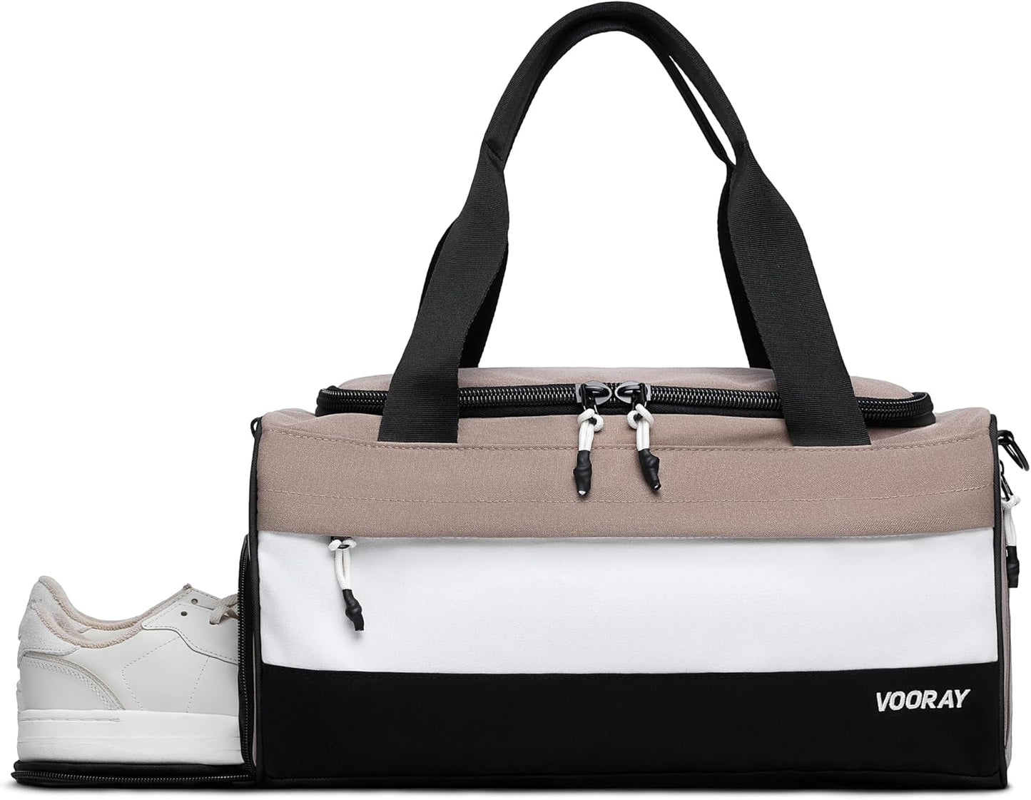 Vooray 22L Boost Duffel Bag – Small Travel & Sports Gym Bag for Women and Men with Shoe Pocket, Weekender for Overnight Football, Travel, Hospital Stays or Workout, Neutral Color Block