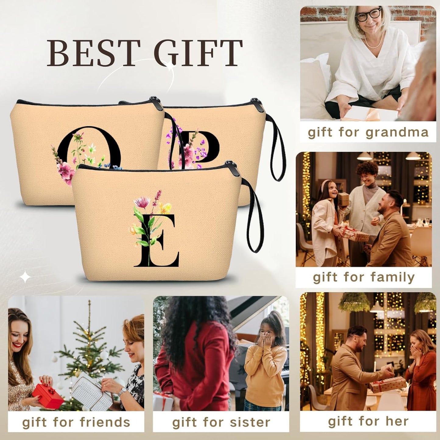 Women Birthday Unique Bride to be Bridal Shower Initial Gifts for Mom Sister Friend Her Teacher Aunt Makeup Cosmetic Bag with Mirror Mothers Day Christmas Graduation E