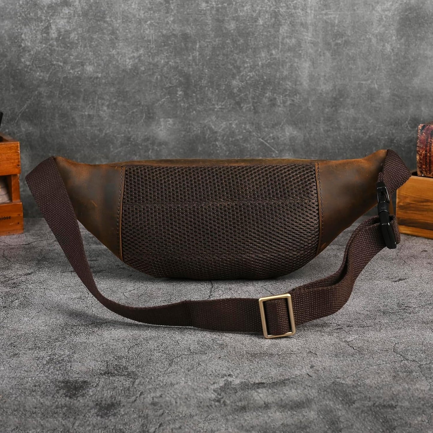 Thick Crazy Horse Leather Hiking Riding Travel Outdoor Belt Bag Fanny Waist Pack Small Phone Pouch For Men Women 380 (385 Brown)