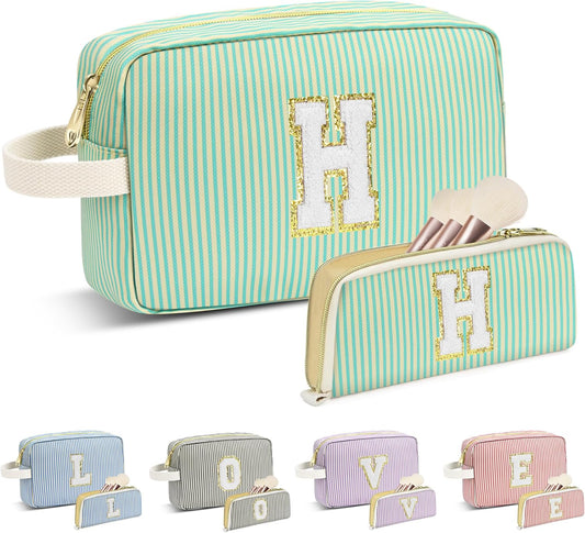 Travel Makeup Bag Christmas Gifts for Women Girl Teens, Personalized Initial Makeup Bag for Cute Teen Girls, Preppy Stuff Toiletry Bag Cosmetic Bag, Teen Girls Gift Trendy Stuff, Letter H