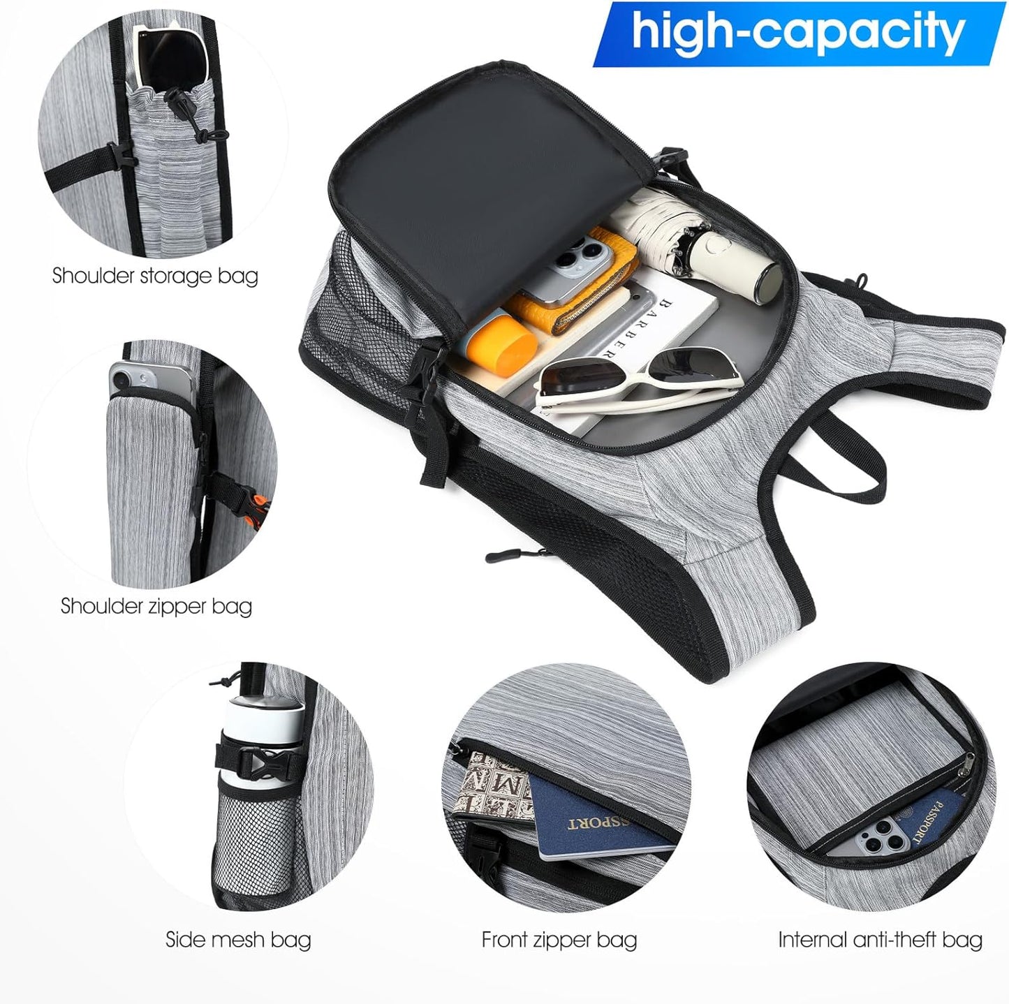 Small Hiking Daypack,15L Waterproof Hiking Backpack Packable Lightweight Travel Day Pack for Women Men (Oxford Grey)