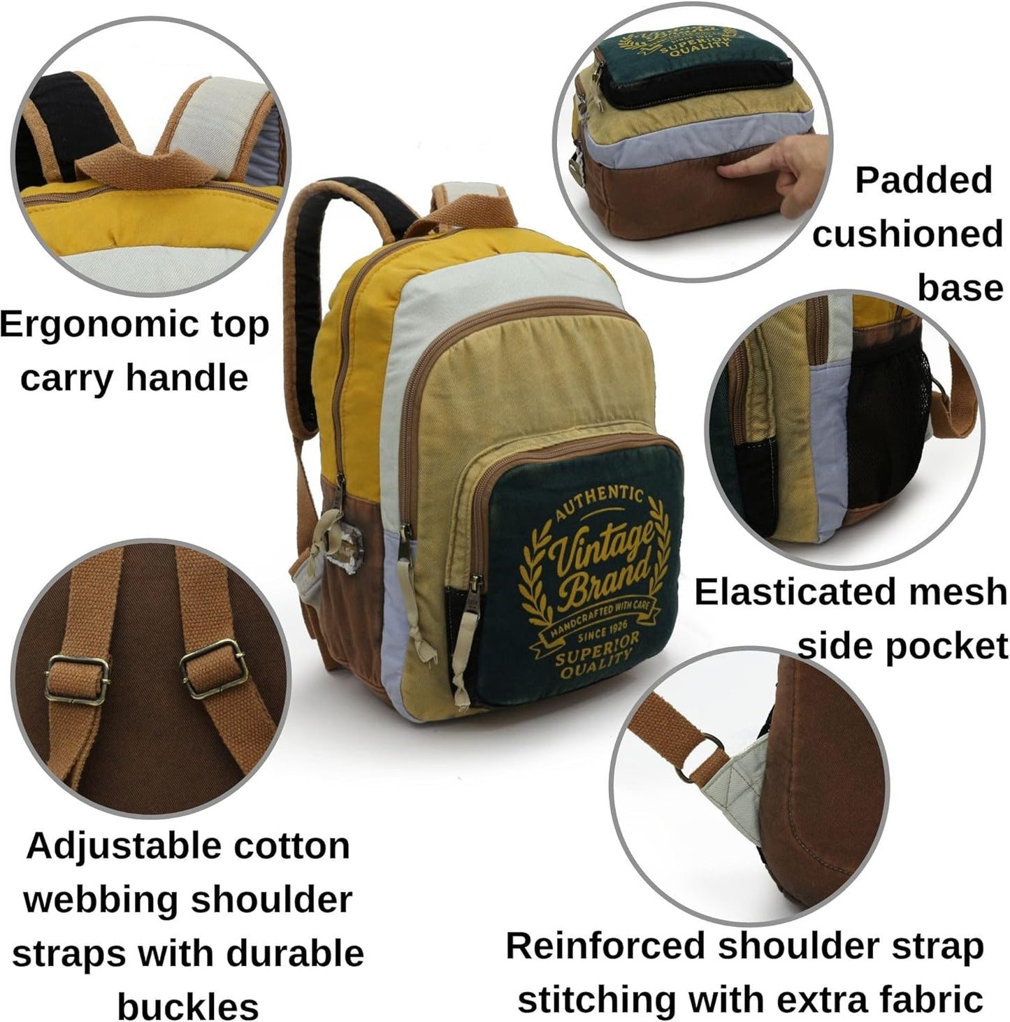 4034 Patara Vintage Cotton Canvas Backpack for 15.6” Laptop – Unisex Travel, Work Bag (Green Cream)
