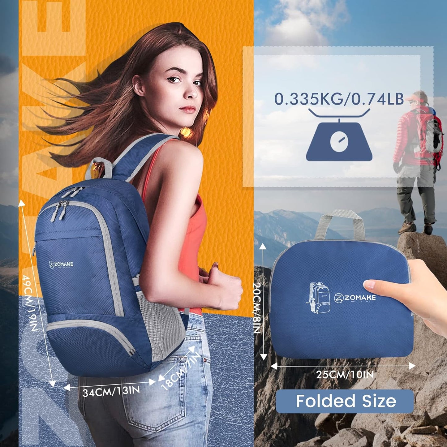 ZOMAKE Lightweight Packable Backpack 30L, Foldable Hiking Backpacks Water Resistant Compact Folding