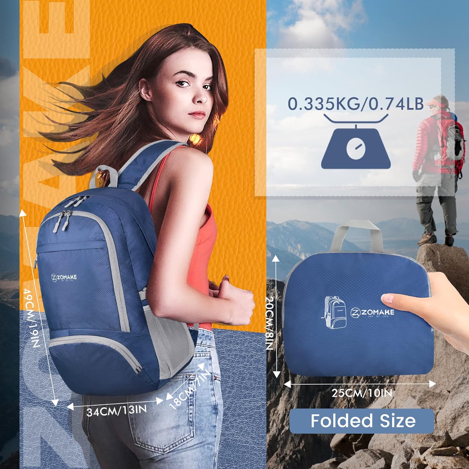 ZOMAKE Lightweight Packable Backpack 30L, Foldable Hiking Backpacks Water Resistant Compact Folding