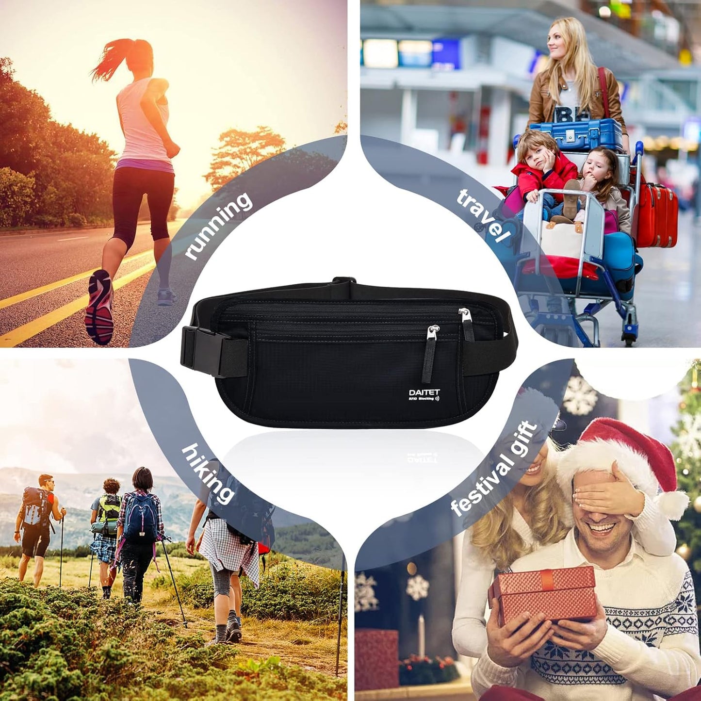 RFID Blocking Money Belt for Men Women, Slim Fanny Pack For Travel，Running,Conceal Waist Wallet For