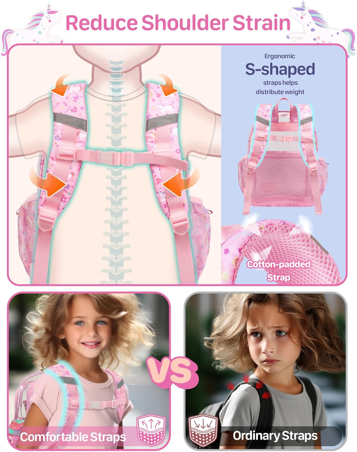 Bagseri 3pcs Clear Backpack for Girls - 15 Inch Backpack and Lunch Bag and Pencil Case Set, Heavy Duty Transparent Bookbag for School, See Through Bag for Kids Aged 3 to 8, Pink Unicorn