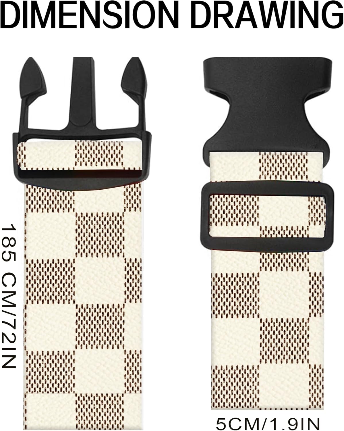 Luggage Straps for Suitcases, Adjustable Travel Belt, Durable Wide Luggage Strap, Cute Suitcase Strap Identifiers with Buckle, Bag Straps for Luggage, Brown White Plaid