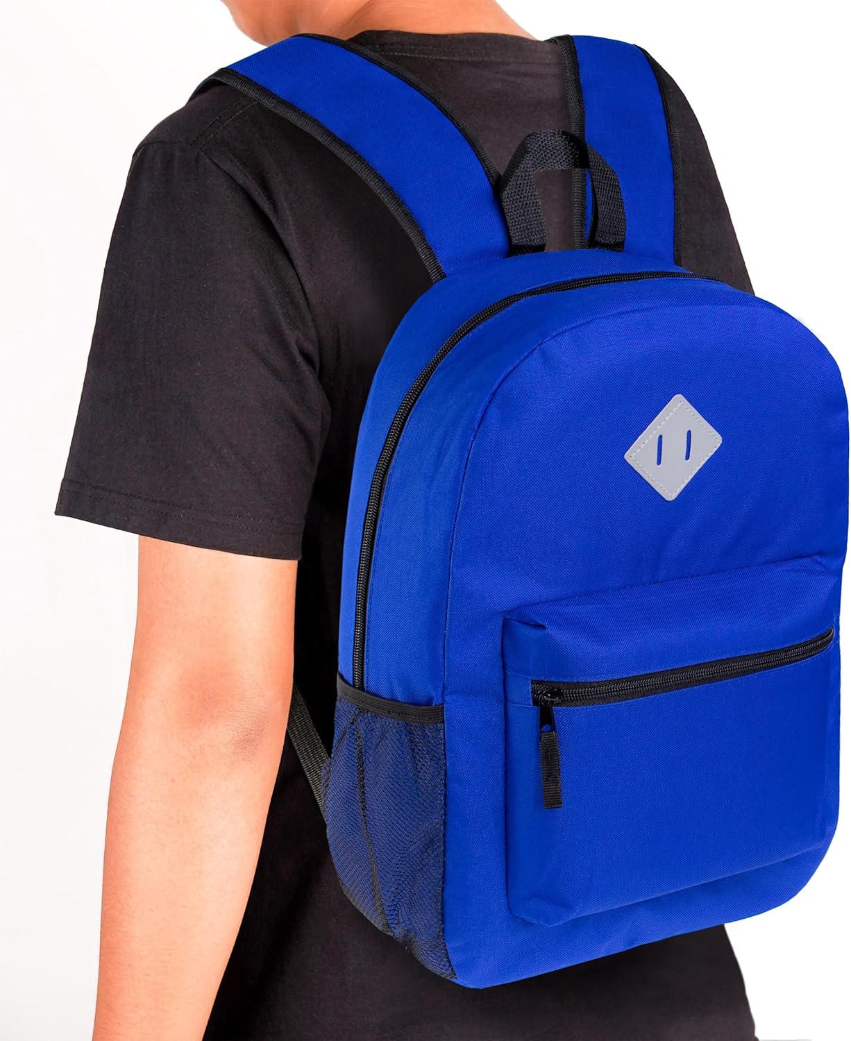 24-Pack 17" Classic Patch Backpacks for Kids, 11 Assorted Colors - Bookbags in Bulk for Elementary, Middle, and High School Students