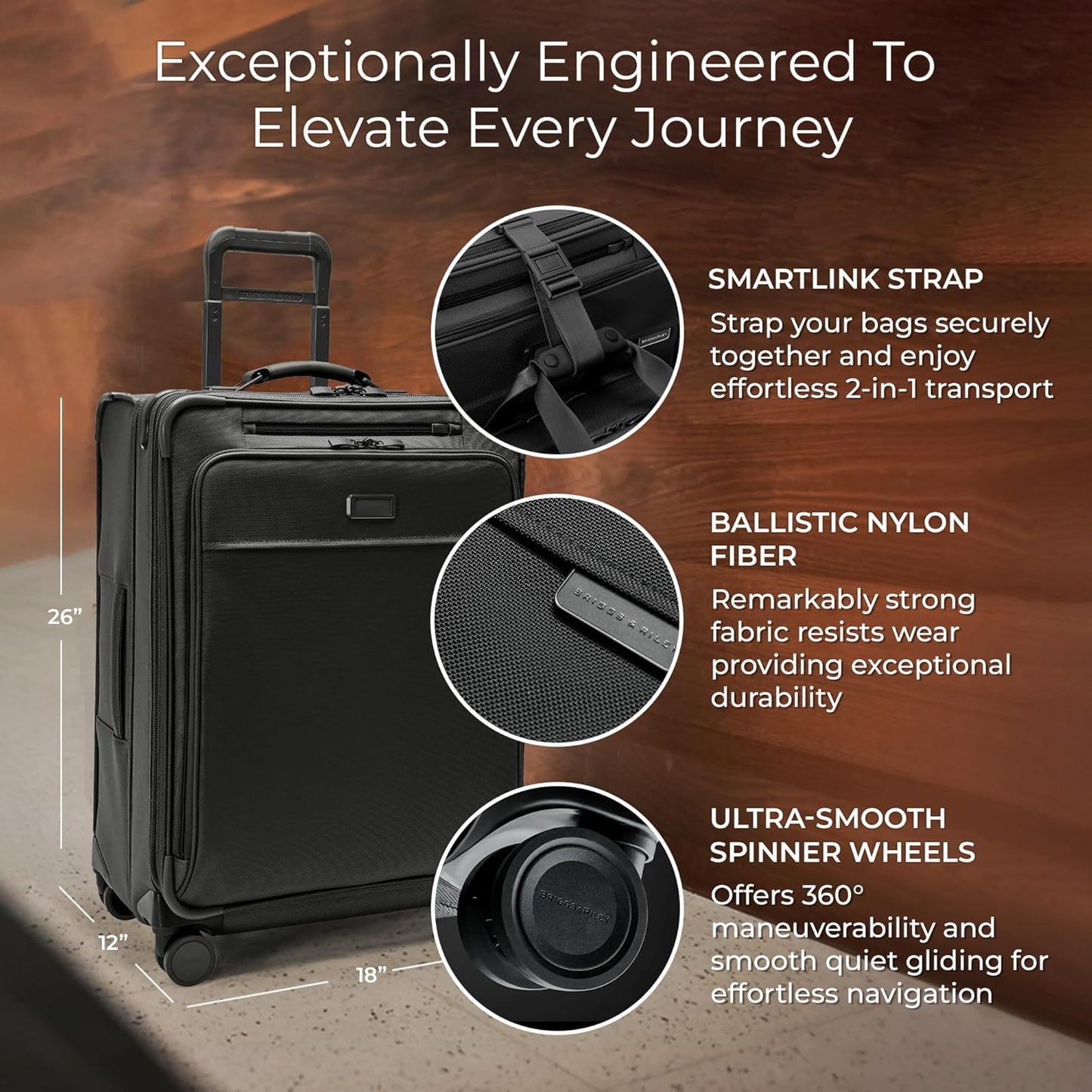 Briggs & Riley 26" Medium Expandable Spinner - Checked Luggage for Travel, Suitcases with Wheels